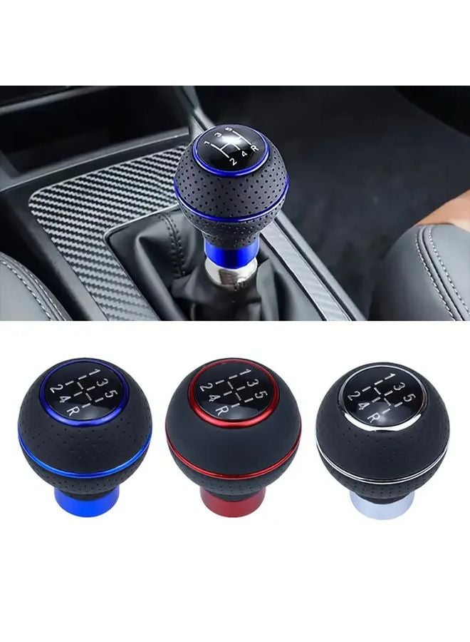 Blue Universal PU Leather 5 Speed Manual Racing Shift Knob with Aluminum Adapters - Image 2
